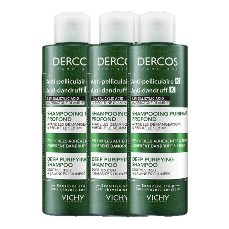 【百补】薇姿洗发水DERCOS深层清洁磨砂膏洗发水250ml*3