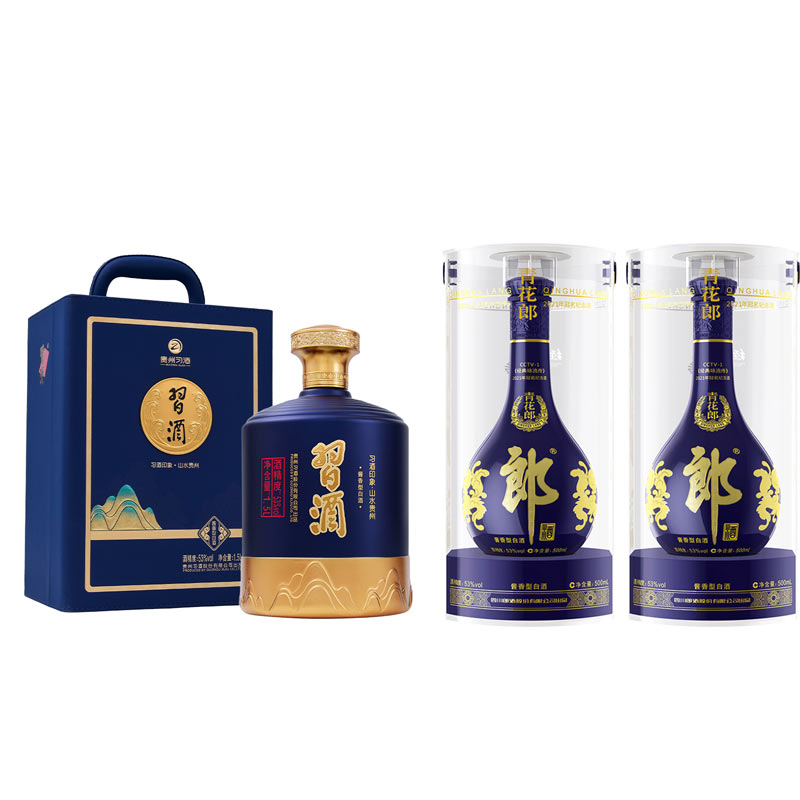 习酒 山水贵州礼盒1.5L+郎酒青花郎经典咏流传500ml*2 酱香型白酒