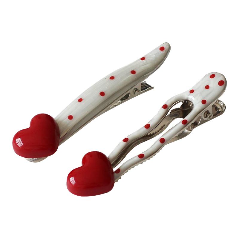 川野红色波点爱心发夹