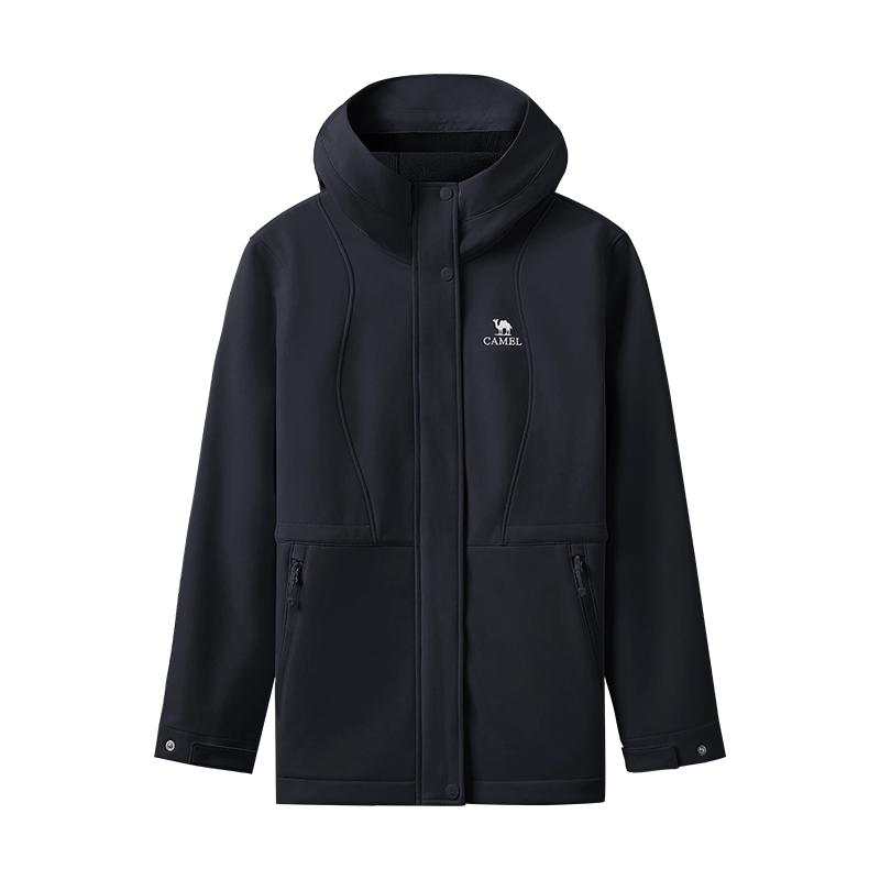 骆驼女装中长款软壳衣2025秋冬新款休闲百搭收腰显瘦防泼水外套