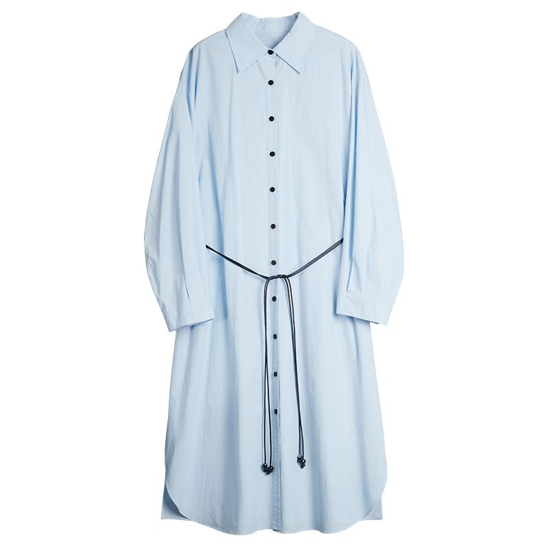 ELLE通勤衬衫式长袖翻领连衣裙