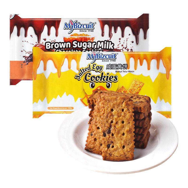 进口麦比客焦糖味黑糖珍奶酥性饼干咸蛋黄办公室代餐解馋休闲零食