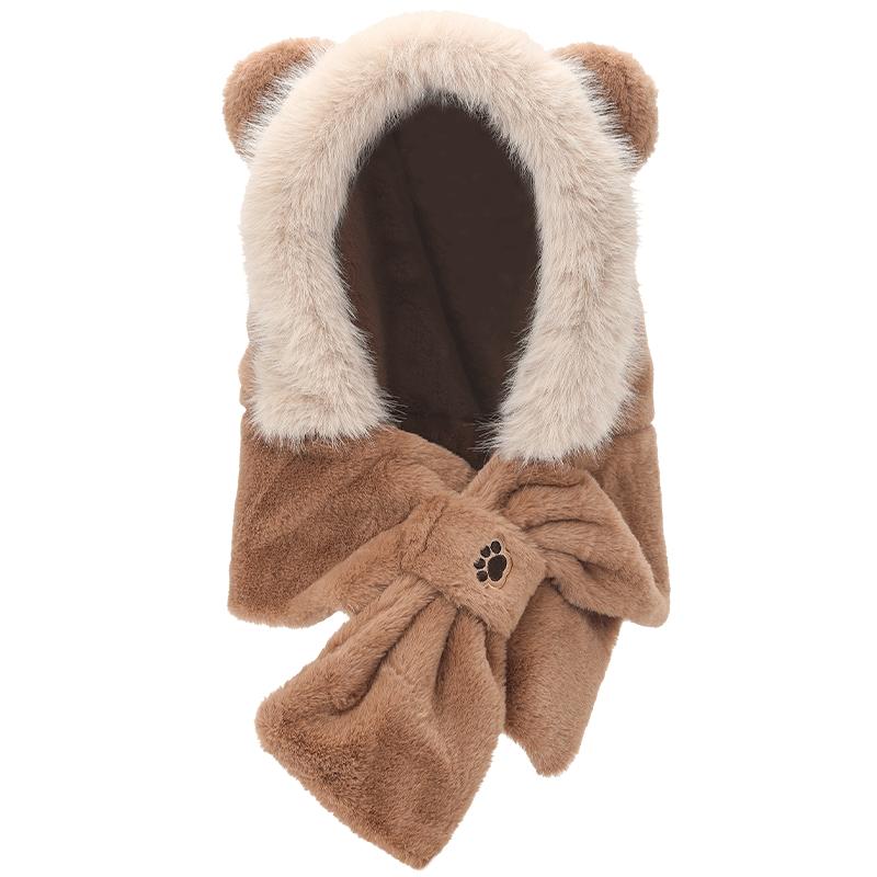 畹町小熊护耳帽保暖二件套女冬季