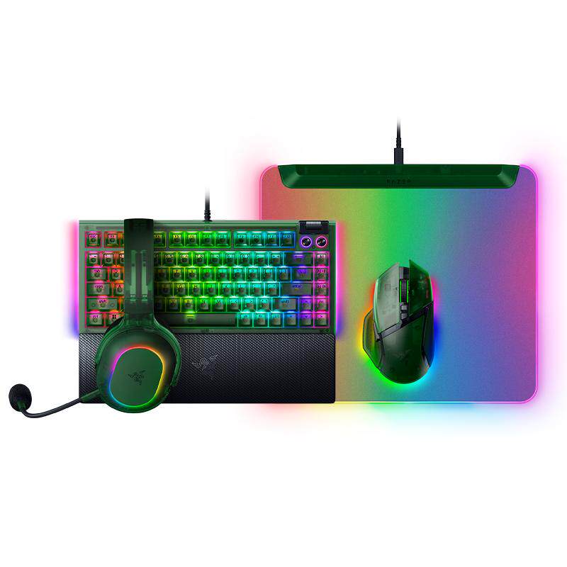 Razer雷蛇巴塞V3专业黑寡妇幻影绿电脑电竞游戏鼠标键盘耳机套装