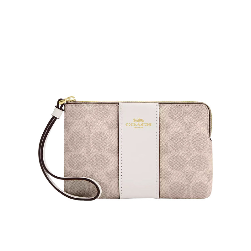 【正品保证】COACH/蔻驰女士新款钱包拼色手腕包迷你零钱卡包