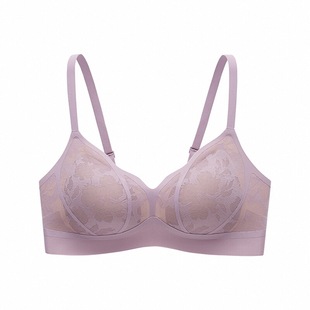 伊维斯微聚拢蕾丝内衣收副乳防下垂无钢圈文胸透气法式 芍药
