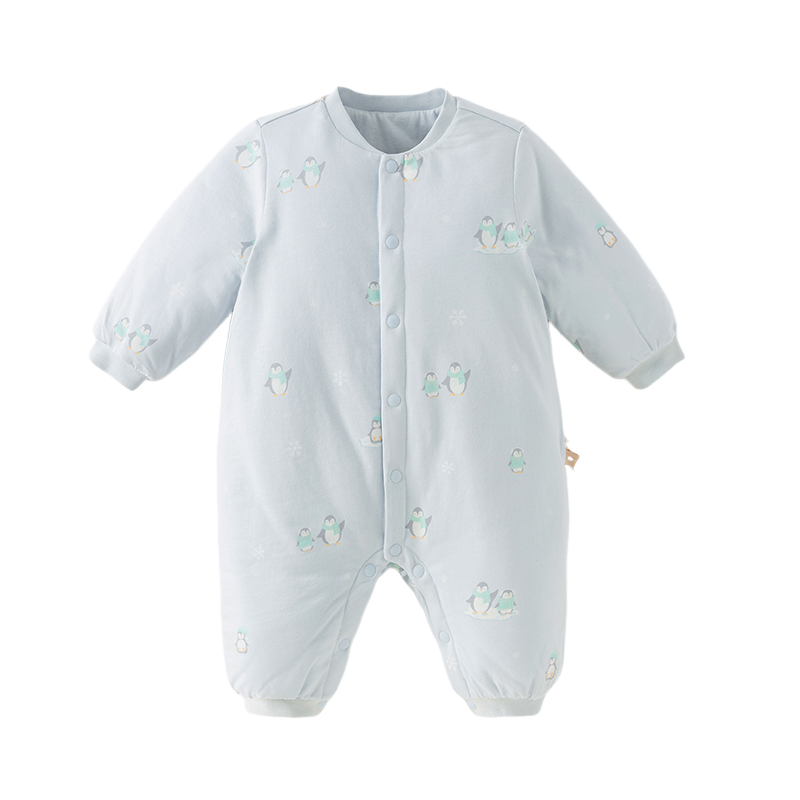 戴维贝拉新生儿针织夹棉爬服长爬