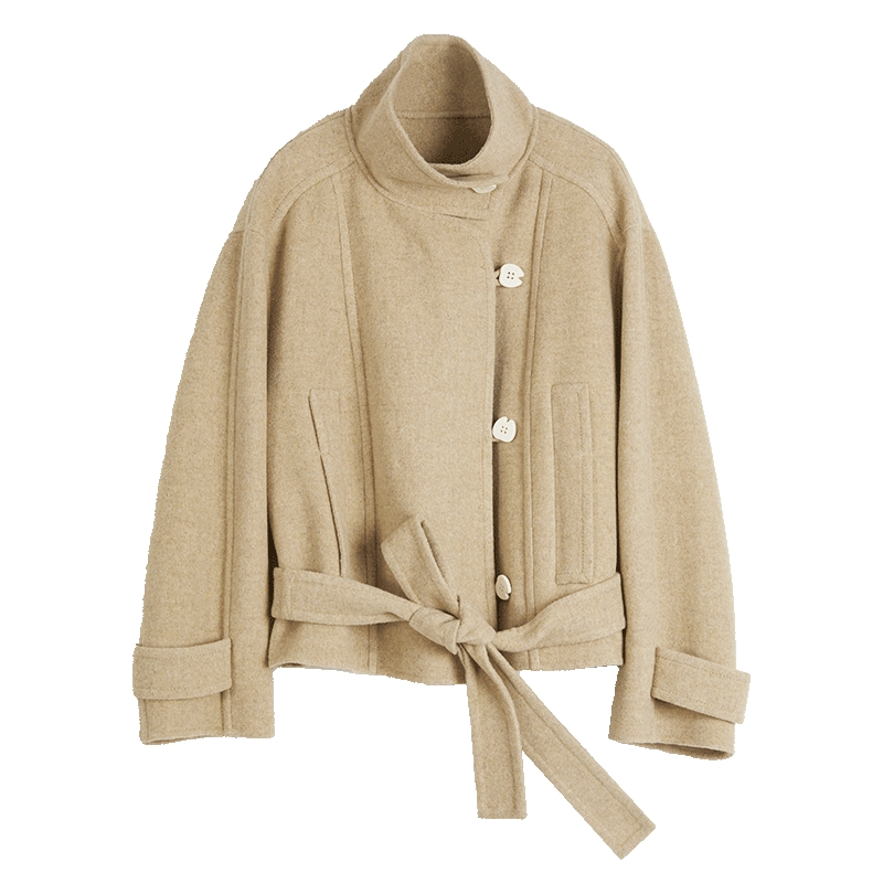 绵羊毛宽松休闲双面呢大衣ELLE