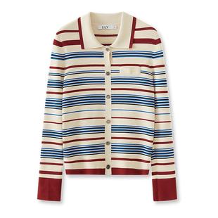 外套女短款 针织开衫 复古翻领气质休闲撞色条纹修身 LILY2025新款