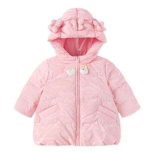 巴拉巴拉儿童羽绒服女童粉色连帽宝宝面包服2025新款童装冬季外套