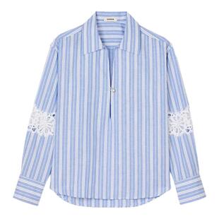 休闲蓝白条纹花朵镂空衬衫 气质时尚 上衣 法式 SANDRO2025春夏女装