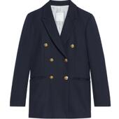 通勤深蓝色戗驳领双排扣西装 气质时尚 外套上衣 法式 SANDRO秋冬女装