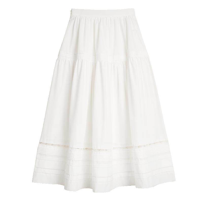 【塞纳风铃】ELLE法式优雅花边小白裙女2025夏新款a字半身裙