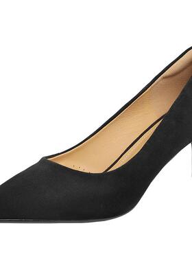 百丽通勤细跟黑色高跟鞋女新款上班婚鞋真皮上班单鞋子A5T1DAQ4