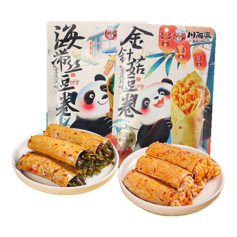 川阿婆金针菇豆卷夹心豆皮卷办公室解馋豆腐干小零食休闲小吃食品