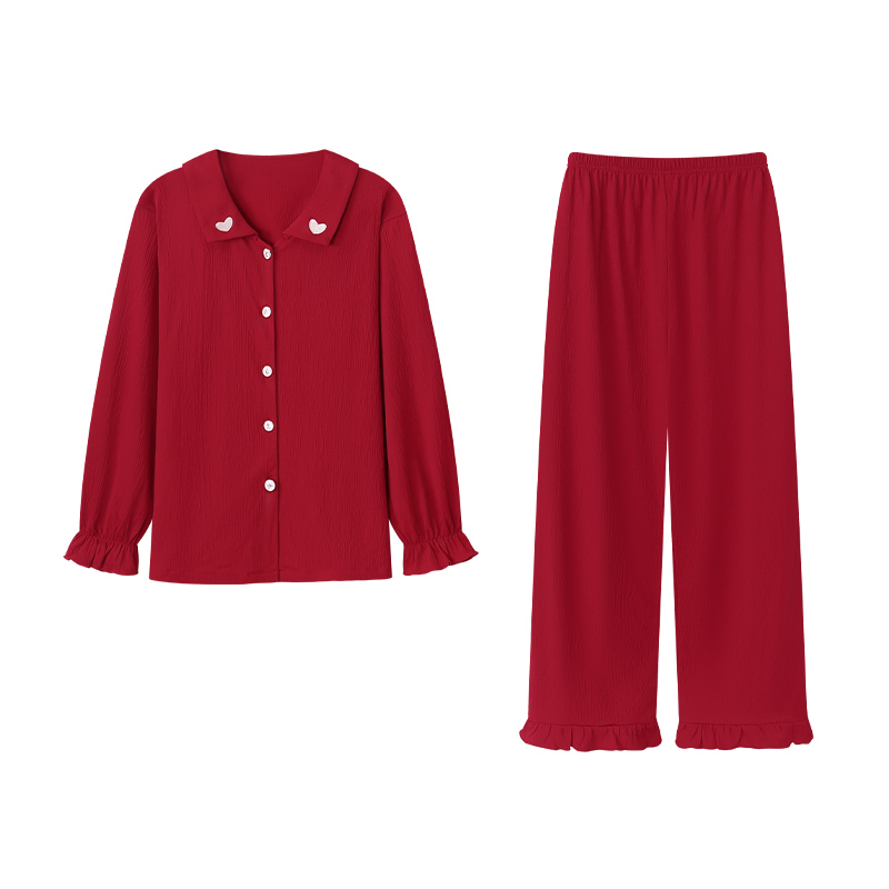 本命年红色娃娃领睡衣女春秋季