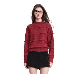 betu百图慵懒风高级感半高领毛衣女2026年春季新款新年红色针织衫