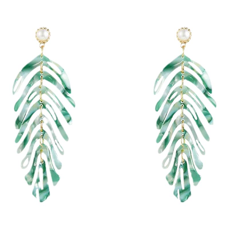 小清新珍珠款树叶软垫耳夹