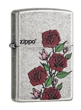 【自营】Zippo爱情系列防风煤油打火机古银复古玫瑰送男友礼物