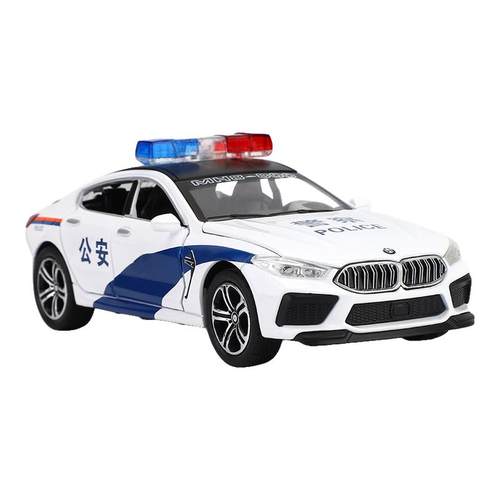 大号合金仿真宝马M8警车小汽车玩具车模型摆件男孩生日礼物声光