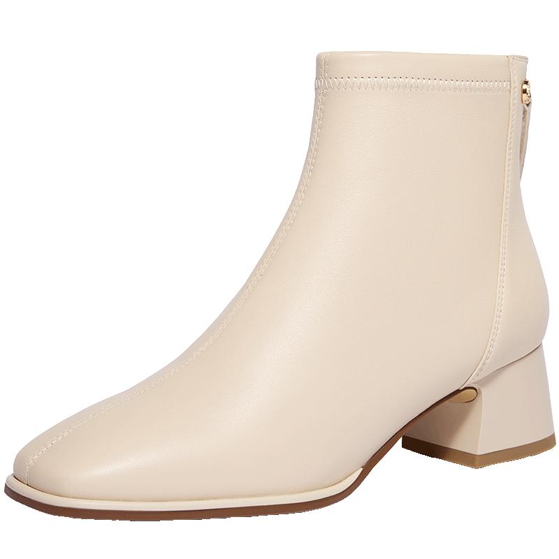 超软百丽女英伦风加绒粗高跟显瘦