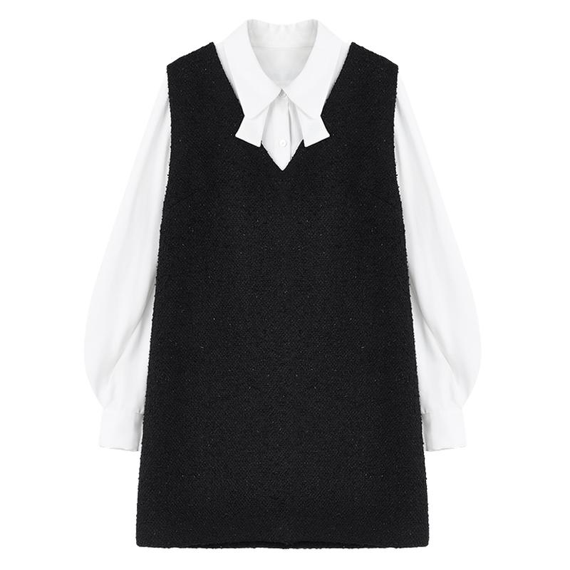 秋水伊人套装蝴蝶领结法式复古