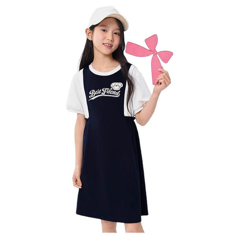 巴拉巴拉童装女童连衣裙女孩短袖学院风裙子儿童夏季好看衣服大童