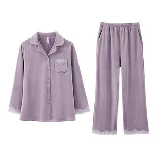 家居服套装 安之伴 休闲宽松开衫 简约珊瑚绒睡衣女秋冬款 巨保暖