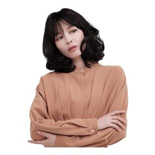 头套 sleek假发女中短发斜刘海梨花烫自然卷发套中长卷梨花头时尚