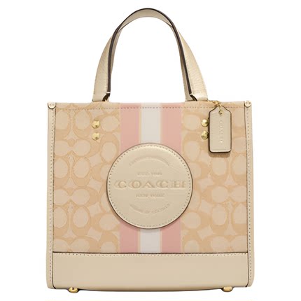 【官方正品】COACH/蔻驰女包新款托特包条纹购物袋大容量手提包