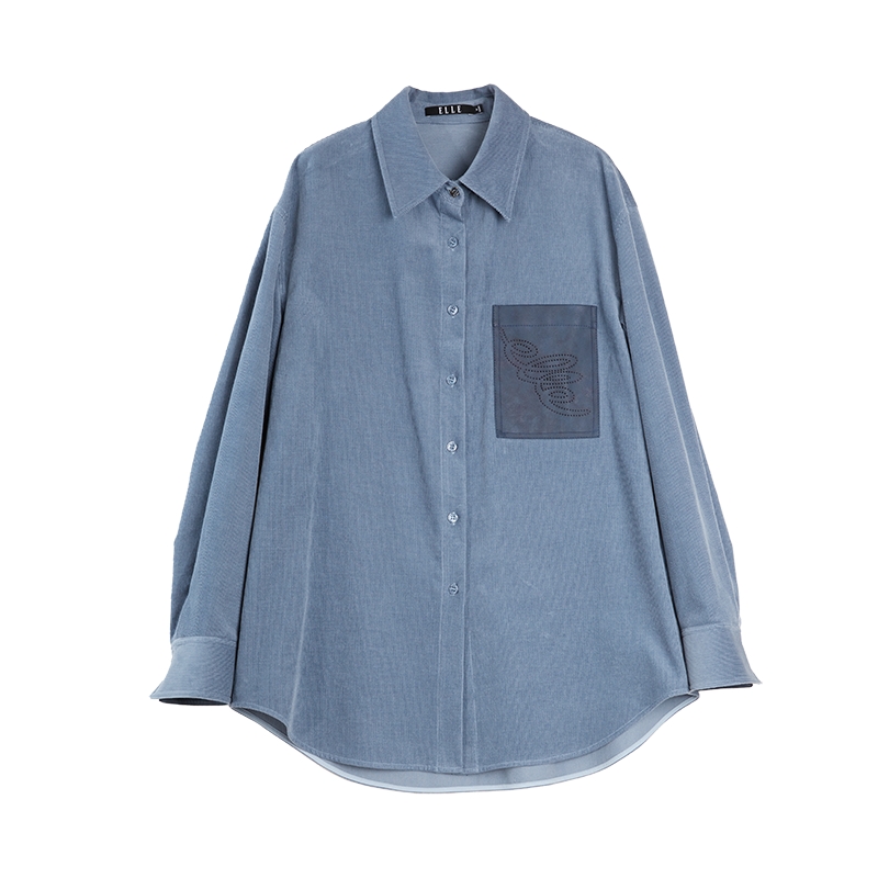 ELLE法式松弛感灯芯绒衬衫女