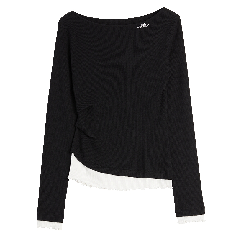 ELLE醋酸绵羊毛一字领针织衫