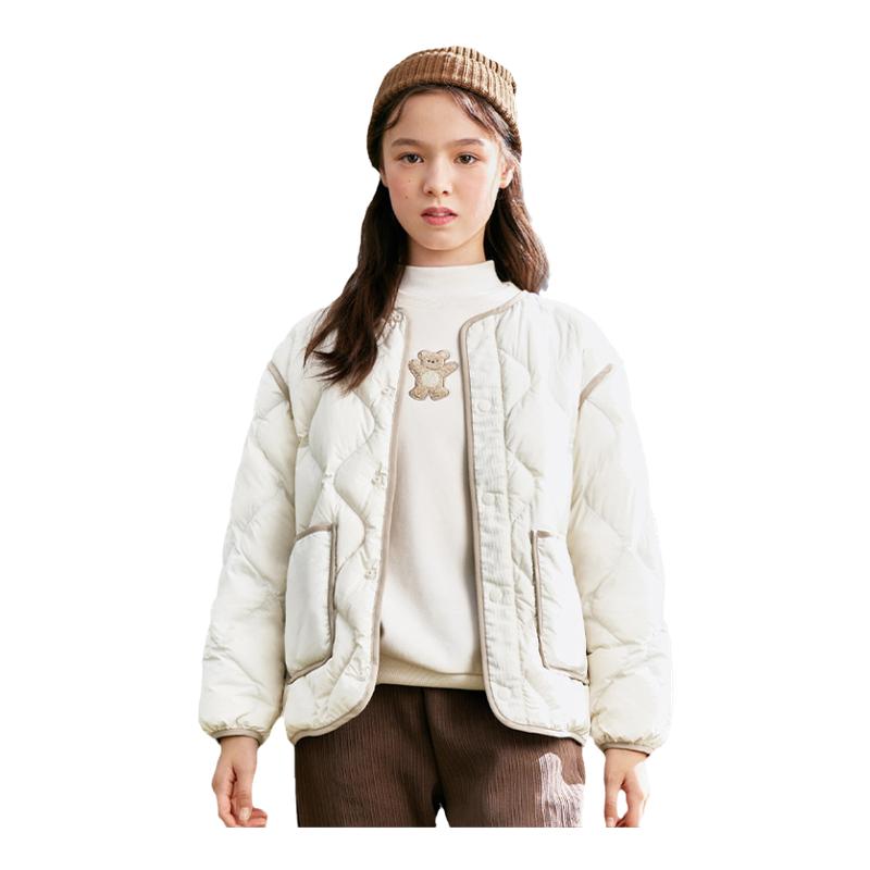 巴拉巴拉女童短款羽绒服中大童轻薄外套儿童白色上衣冬装新款童装