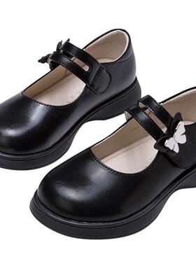 富罗迷公主鞋女童黑色皮鞋春季新款洋气小女孩软底礼服演出鞋单鞋
