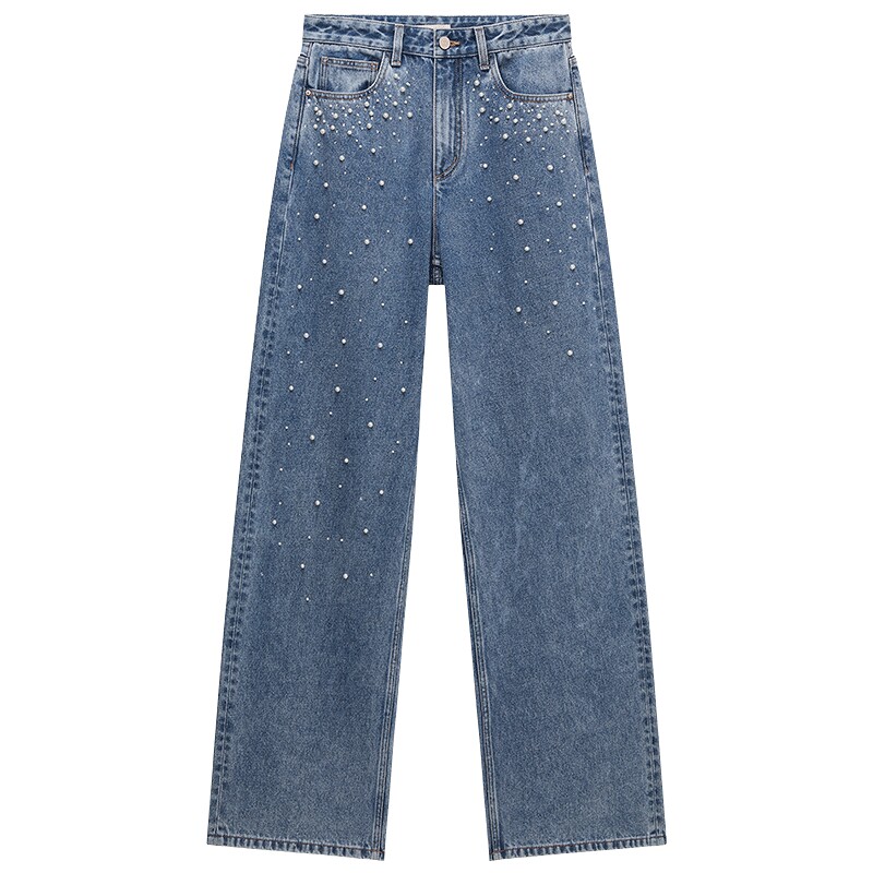 【新品】OCHIRLY欧时力 牛仔裤2026春烫钻珍珠开骨工艺直
