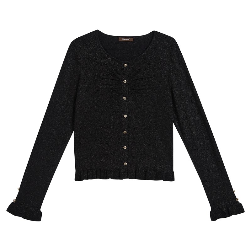 YINER音儿专选2025春季荷叶花边摆亮丝羊毛毛针织衫优雅上衣,女装/女士精品,毛针织衫,淘宝优惠券,粉丝福利购,淘宝优惠卷