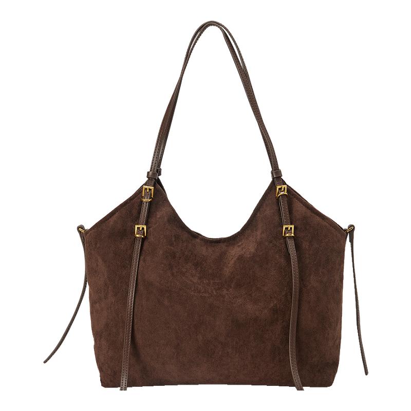 畹町复古麂皮绒单肩托特包