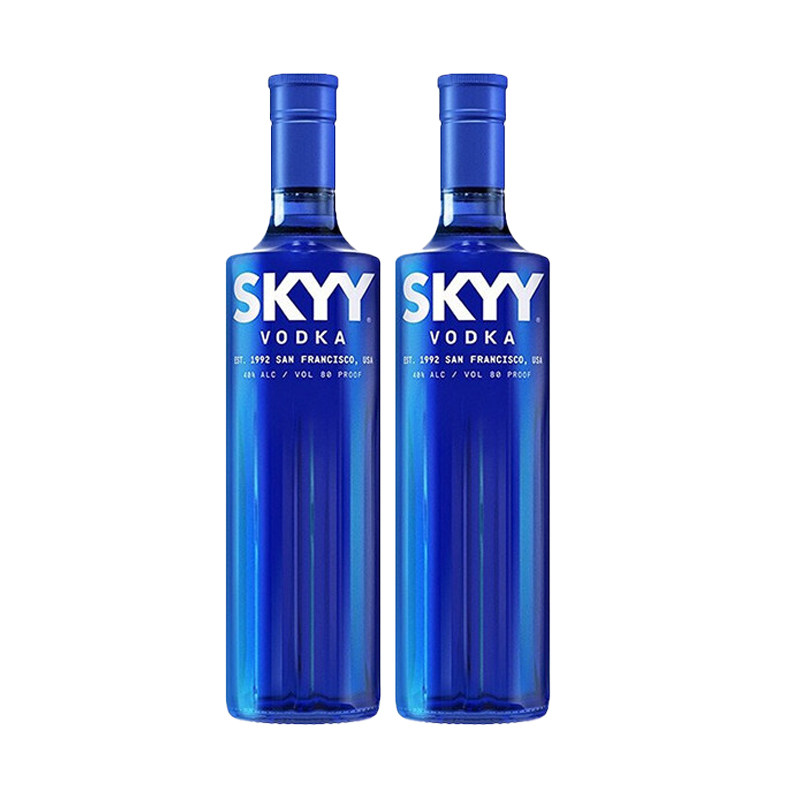 国行正品 深蓝伏特加蓝天Skyy Vodka 750ml 2瓶装 鸡尾酒调酒基酒