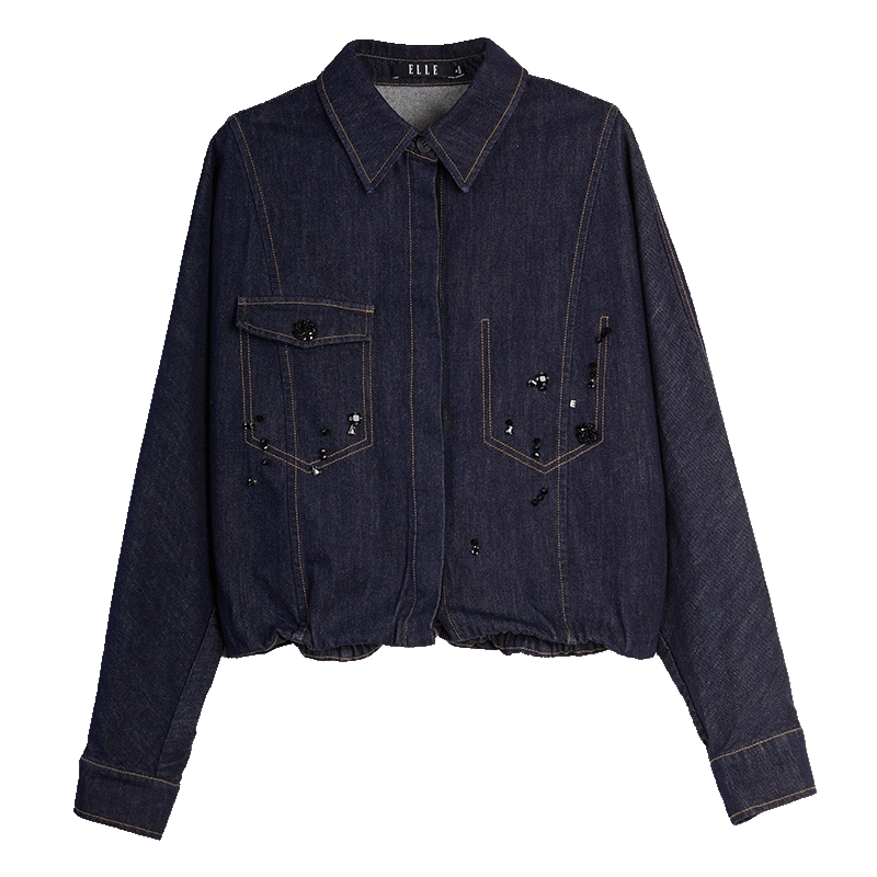 ELLE复古高级感钉珠牛仔外套