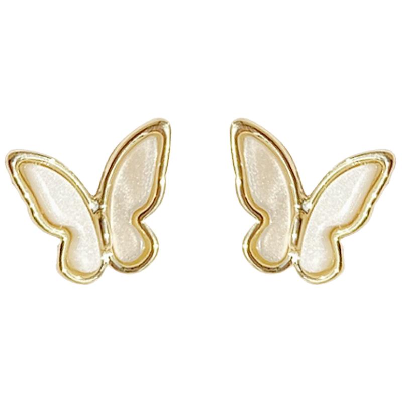 s925银针白贝母蝴蝶耳钉