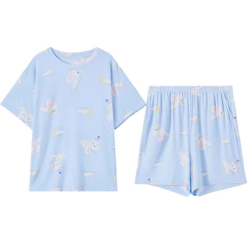 红豆居家女童睡衣莫代尔儿童家居服套装短袖中大童夏季空调服凉感