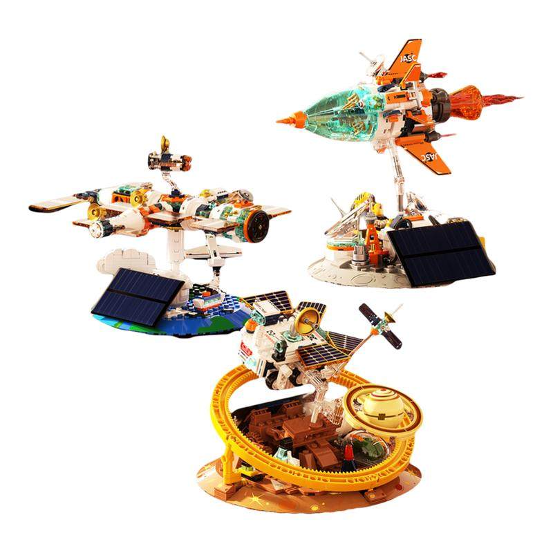 JAKI佳奇积木破晓太阳能电动火箭摆件空间站光感玩具男孩生日礼物