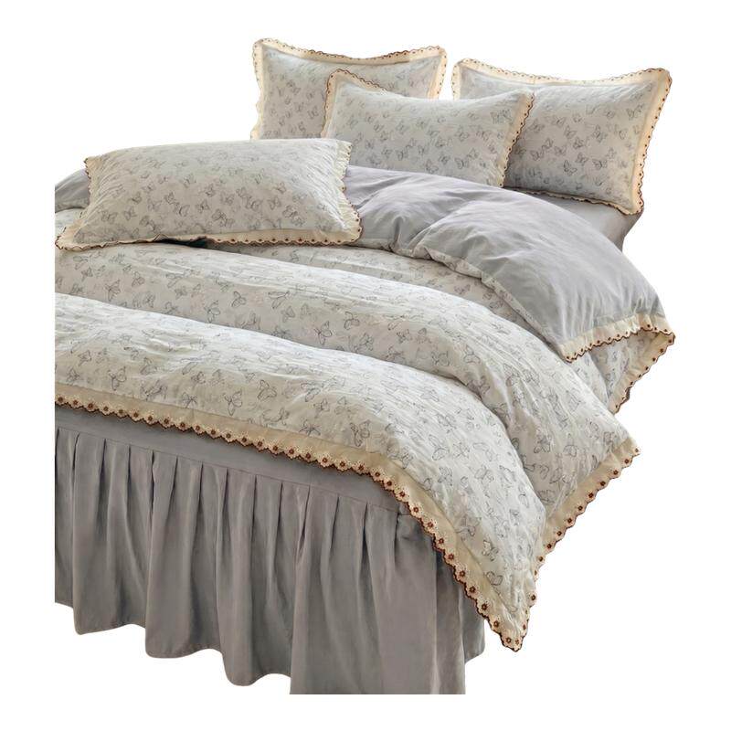 A类水洗棉蕾丝荷叶边四件套