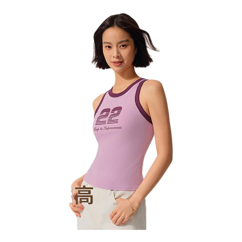 SW速惟运动背心女夏美式复古印花上衣一体式出街撞色休闲外穿背心