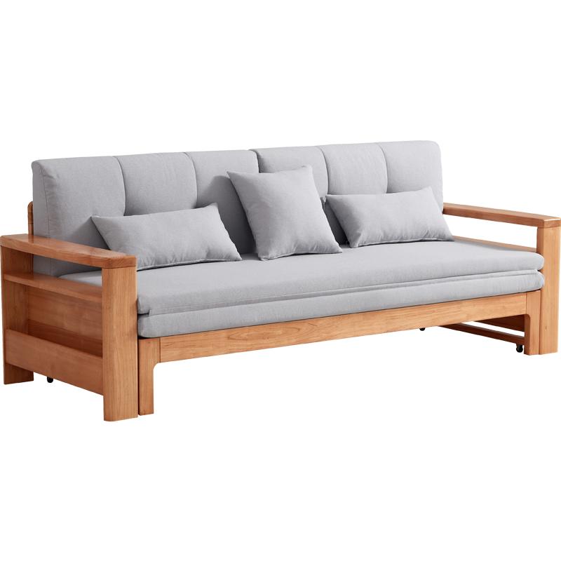 林氏家居客厅实木沙发床折叠两用2025新款小户型三人位林氏木业