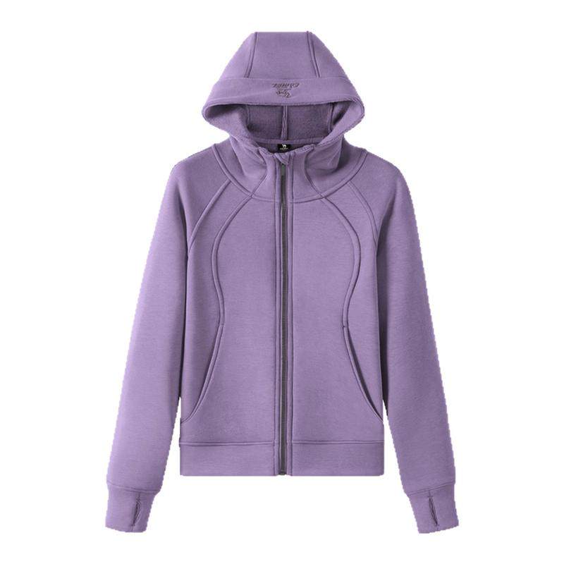 骆驼小蛮腰外套女士加绒收腰显瘦连帽卫衣开衫保暖上衣跑步运动服