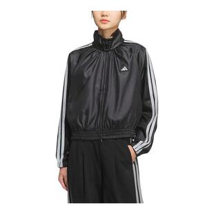 adidas阿迪达斯三条纹舞动系列黑色外套2026春女梭织夹克 KS0039
