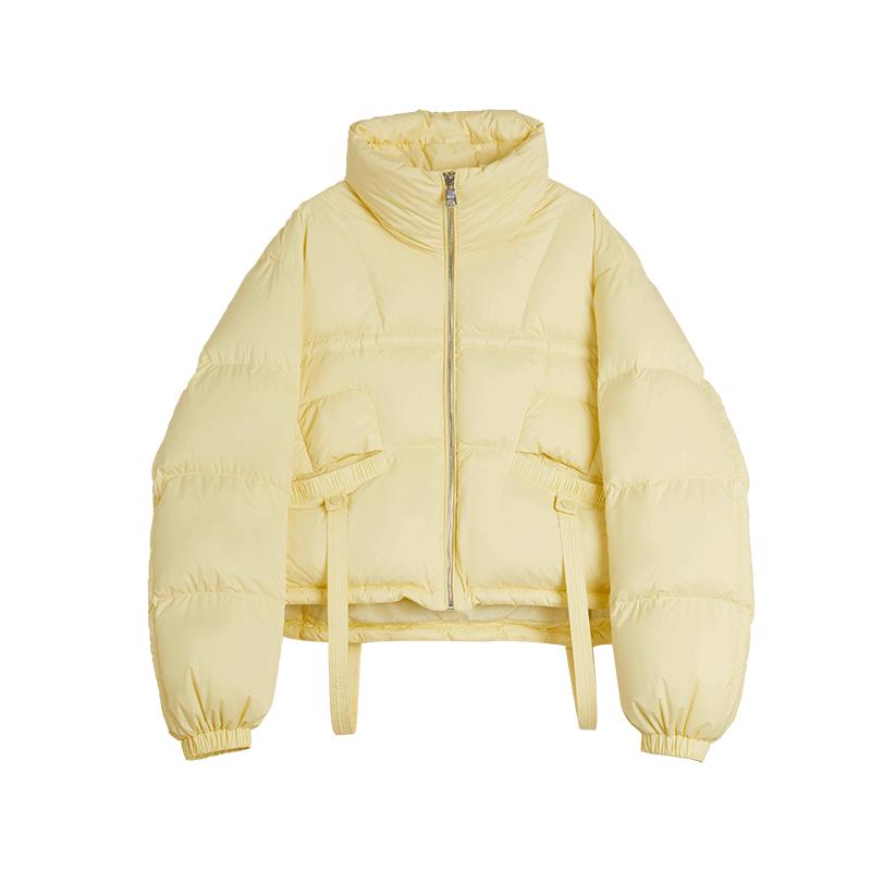 90白鸭绒黄色短款立领羽绒服ELLE