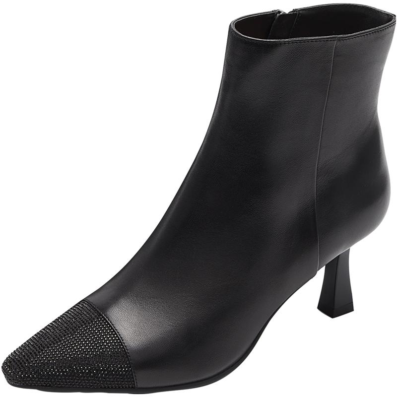 莱尔斯丹方头细高跟拉链短靴女鞋