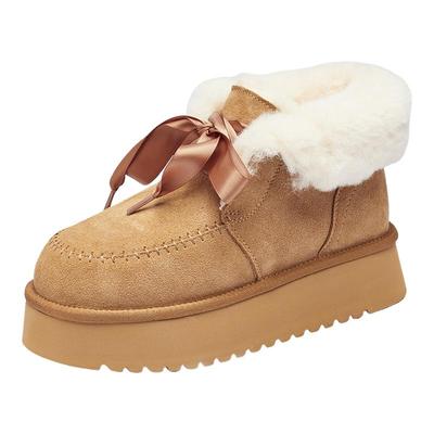 达芙妮毛绒雪地靴女2025冬季厚底加绒保暖短靴冬天加厚东北棉鞋子